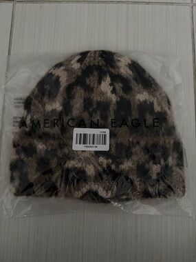 American Eagle Outfitters Leopard Print Fuzzy Beanie - Brown & Black